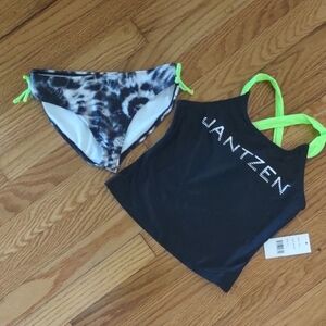 Jantzen Black Tankini with Neon Green Accents
